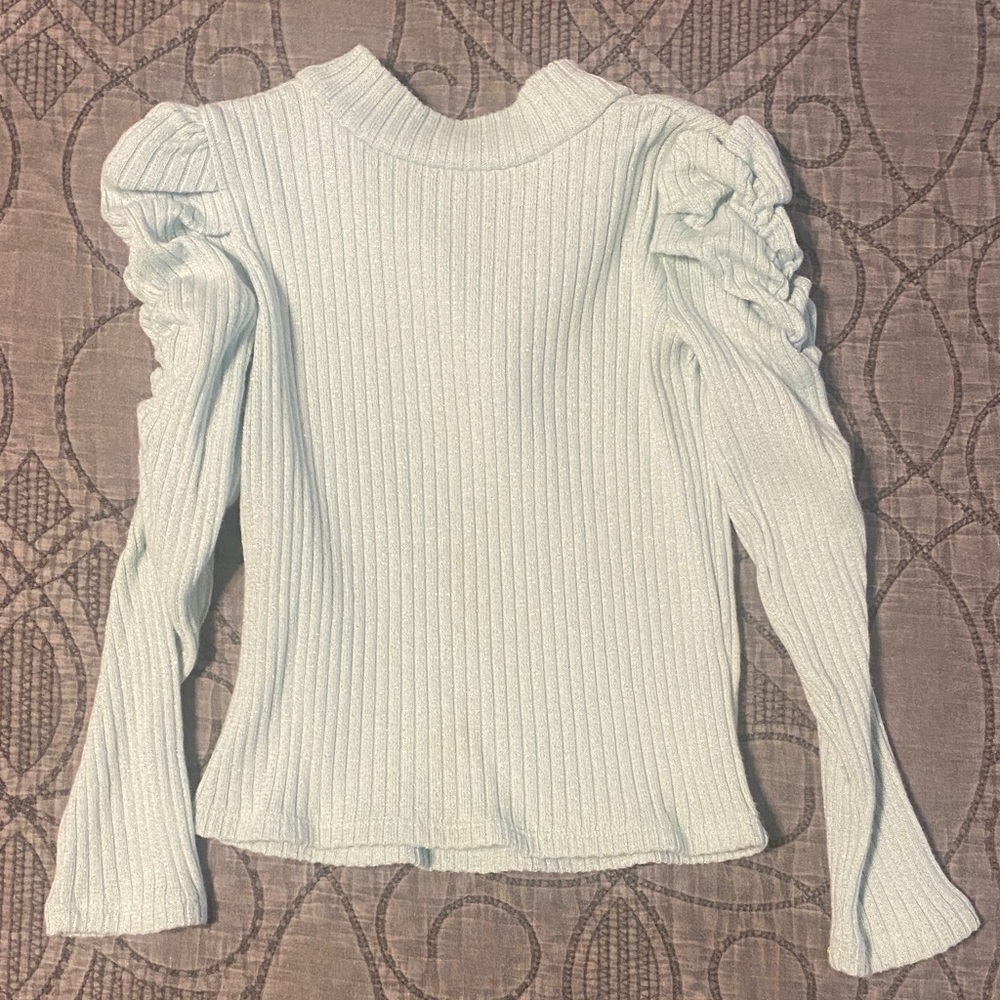 Janie and Jack light blue Puff Sleeve Blouse with Mandarin Collar